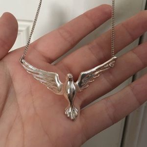 Silver Dove Fossil Necklace
