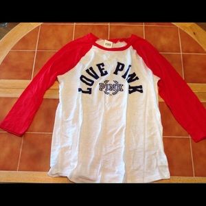 NWT VS PINK Red Baseball Tee size Small