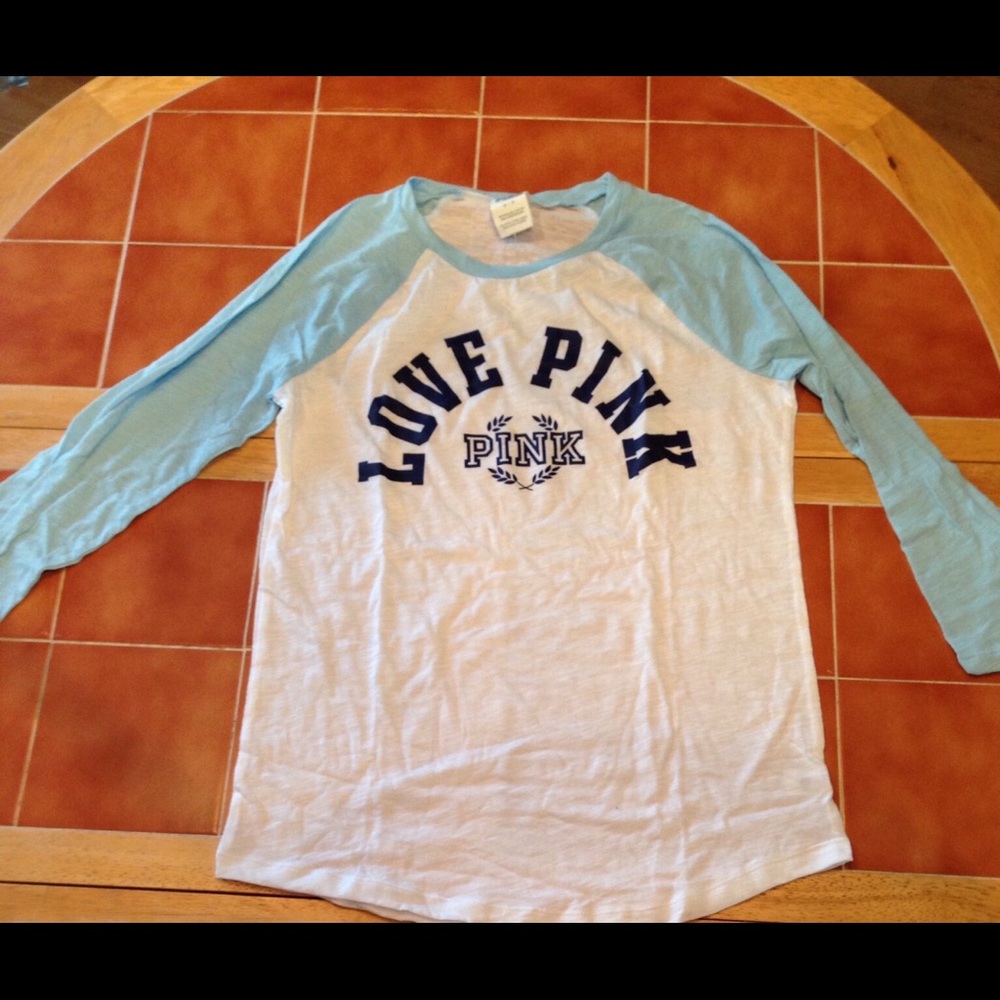 NWT VS PINK Baby Blue Baseball Tee size Small