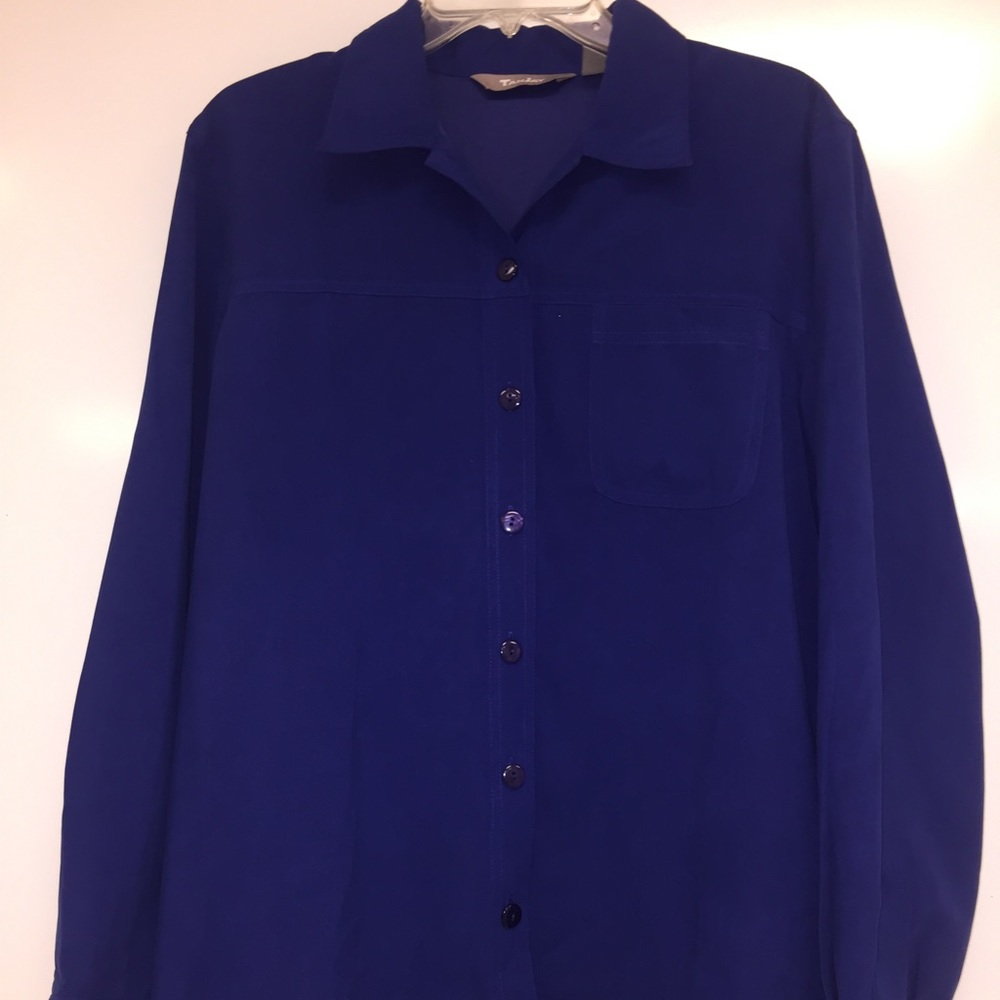 Brilliant blue button down  collared shirt.
