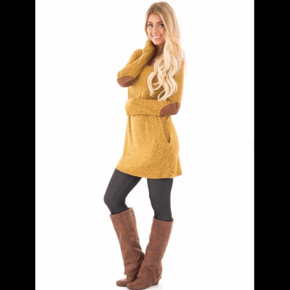 Mustard Tunic Dress w/Pockets & Suede Elbow Patch