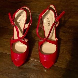 Red Guess Peep Toe sling back heels sz 7