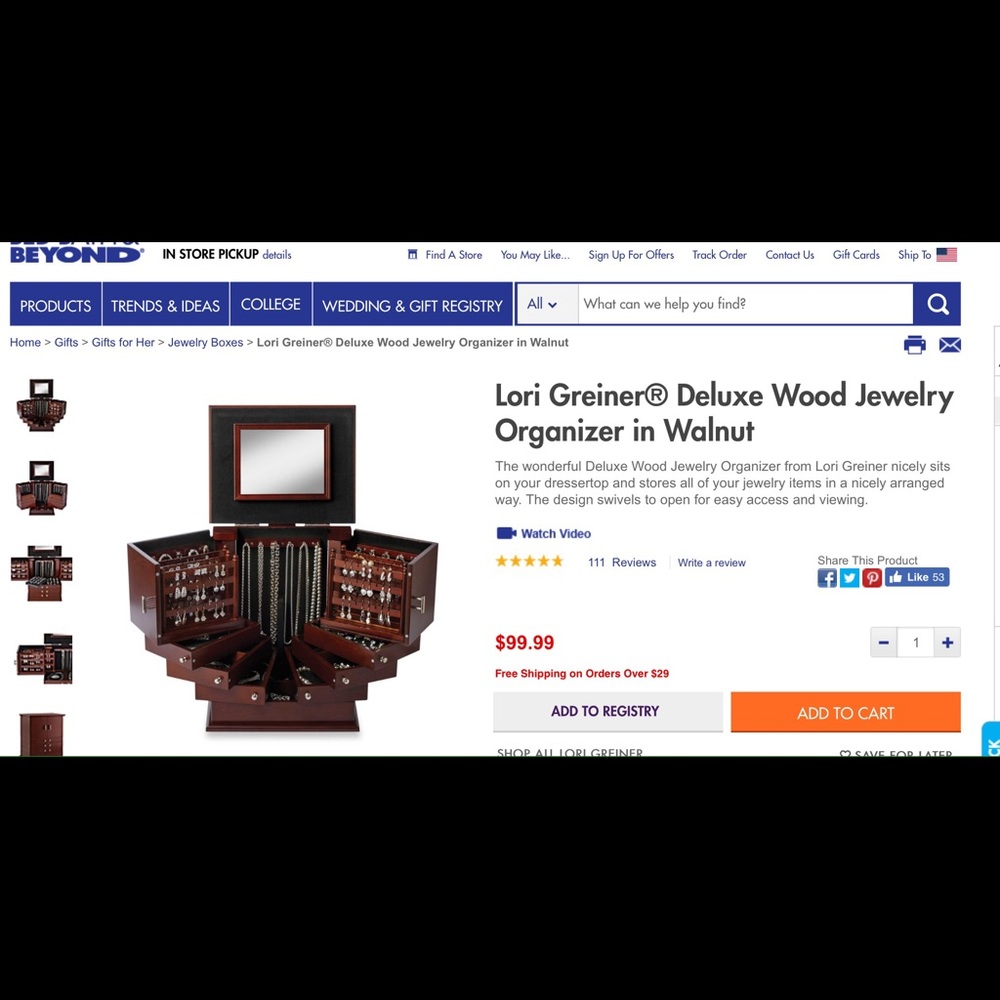 Lori Greiner® Deluxe Wood Jewelry Organizer