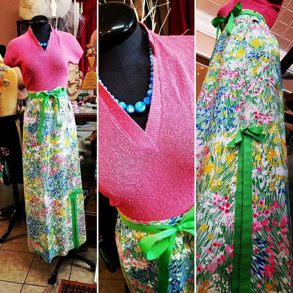 Vintage 1960 Midge Grant Floral Maxi