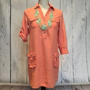 Cute Peach Shirt Dress Small - Spring Summer