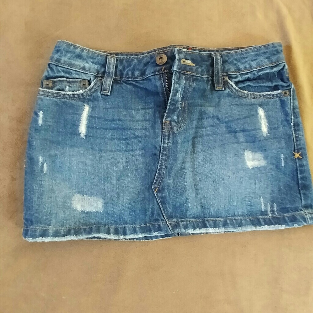 Distressed Denim mini skirt