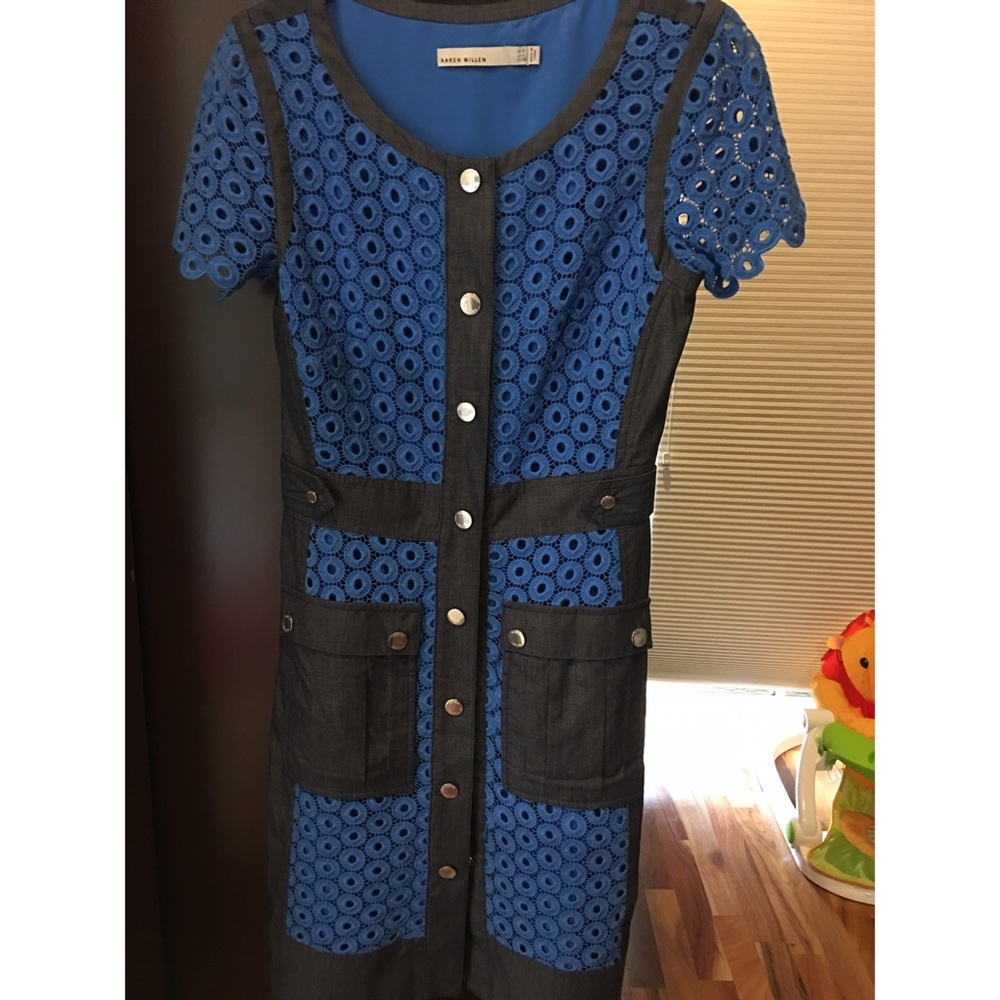 Karen Millen blue eyelet denim jean dress size 4