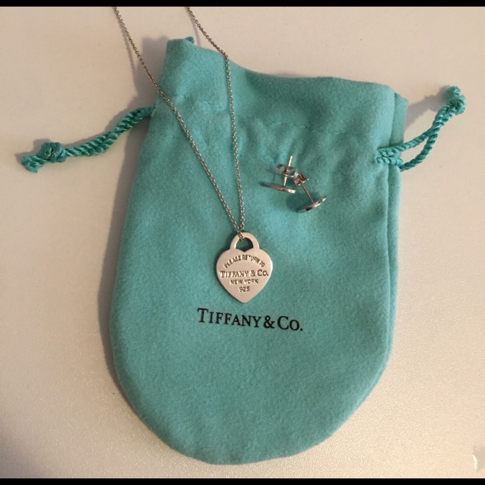 Tiffany & Co heart necklace and small heart studs