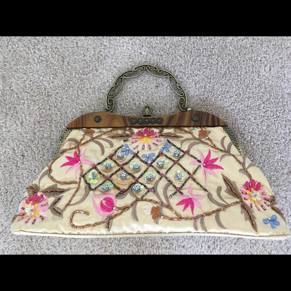 Handbags - Gold Satin Vintage Beaded / Embroiled Purse