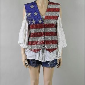 Vintage Sequin American Flag Vest