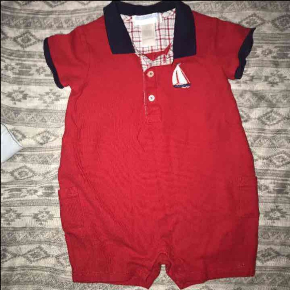 Janie & Jack (3-6 mo) Red collared sail onesie