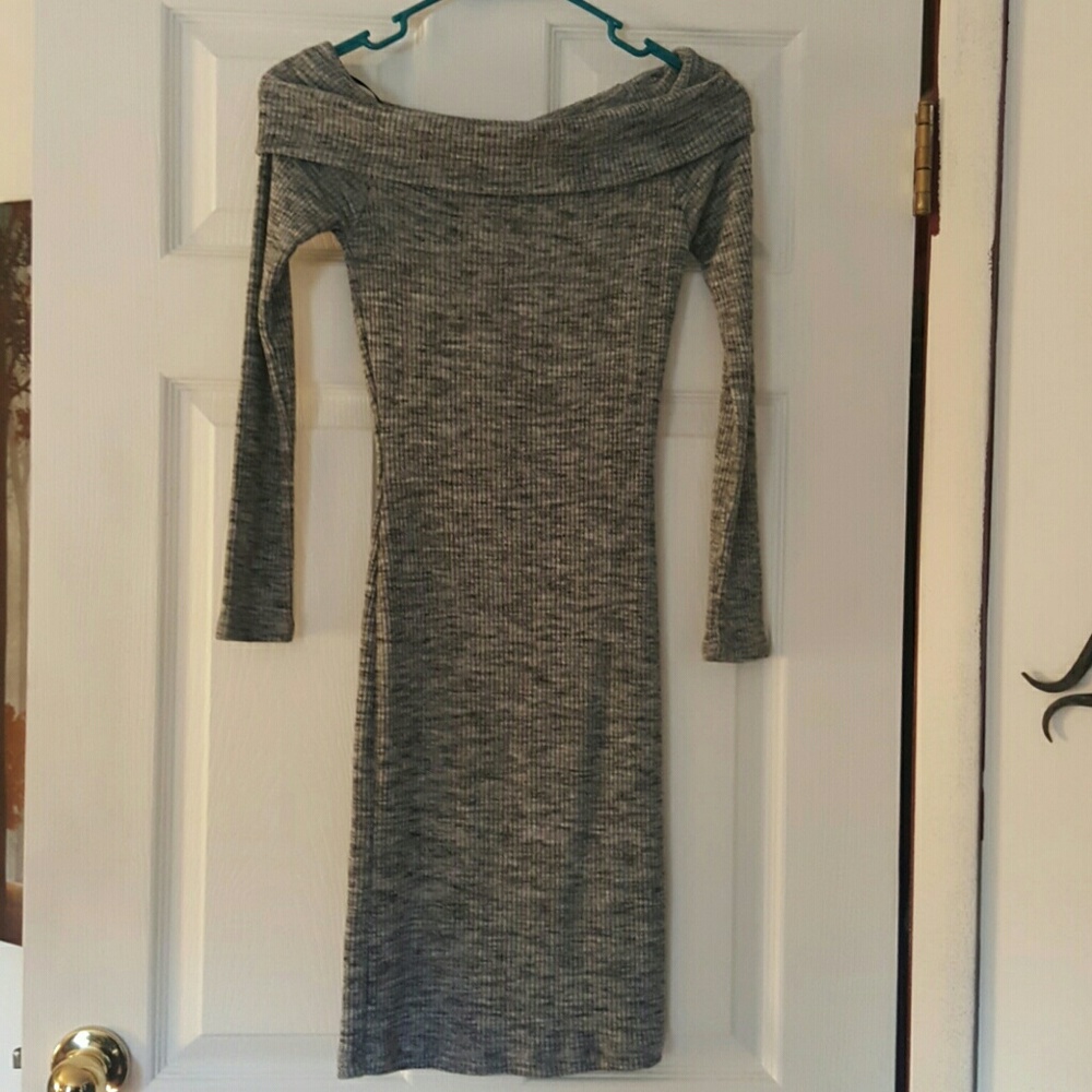Grey off the shoulder sweater dress