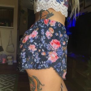 Floral Vodi Style Shorts Blue with Crochet Trim