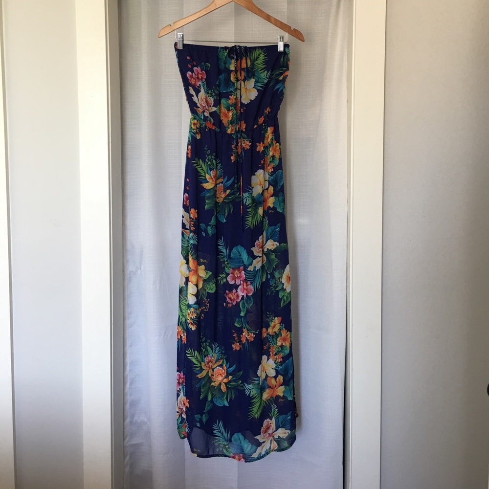 Strapless Tropical Maxi Dress