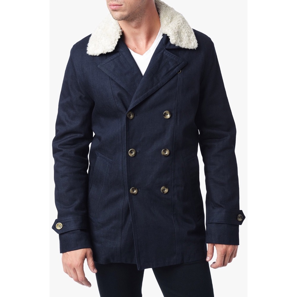 7 for all mankind Fur Collar Peacoat in Indigo.