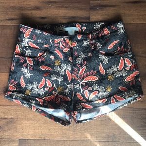 Orange Floral Black Jean High Waisted Shorts