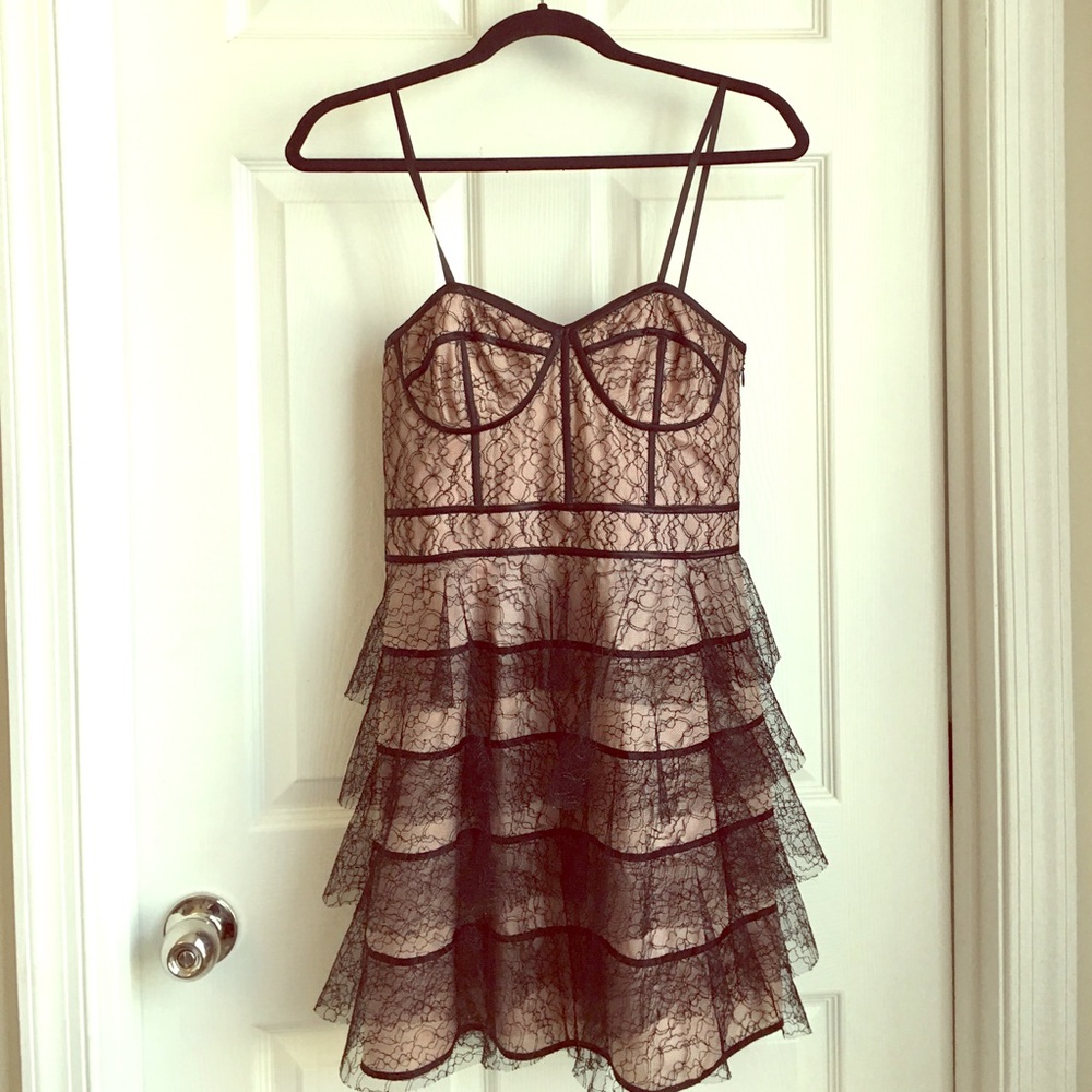 Strapless lace dress.