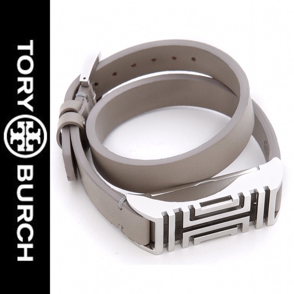 Tory Burch Jewelry - NWT Tory Burch Fit Bit Silver/Gray Leather Wrap