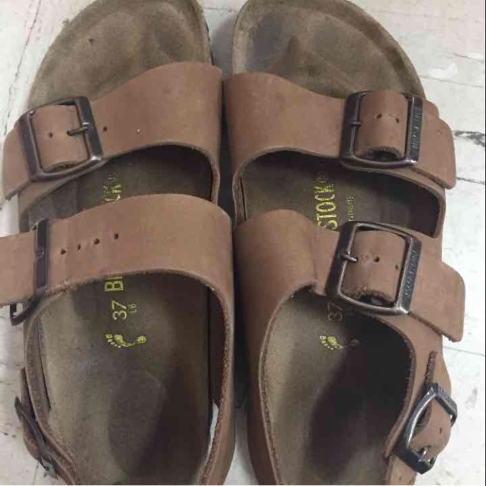 Brown leather birkenstock