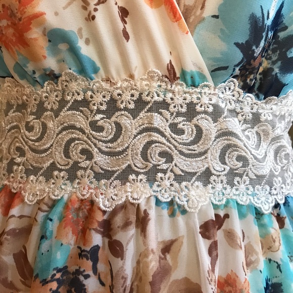 Blue, White, and Orange Flowy Windsor Dress - Picture 2 of 3