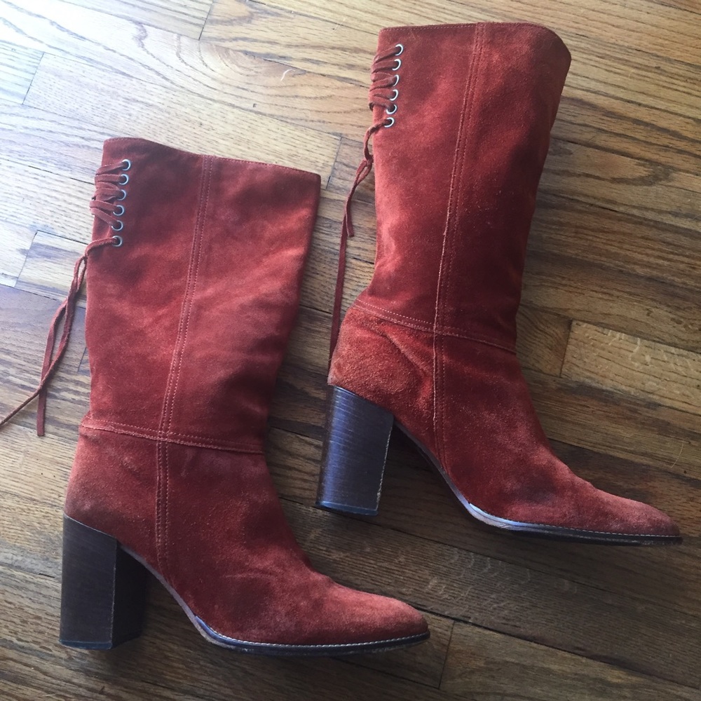 Coach Suede Leather Coty Boho Boots in Rust Red