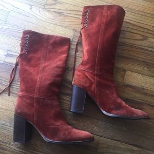 Coach Suede Leather Coty Boho Boots in Rust Red