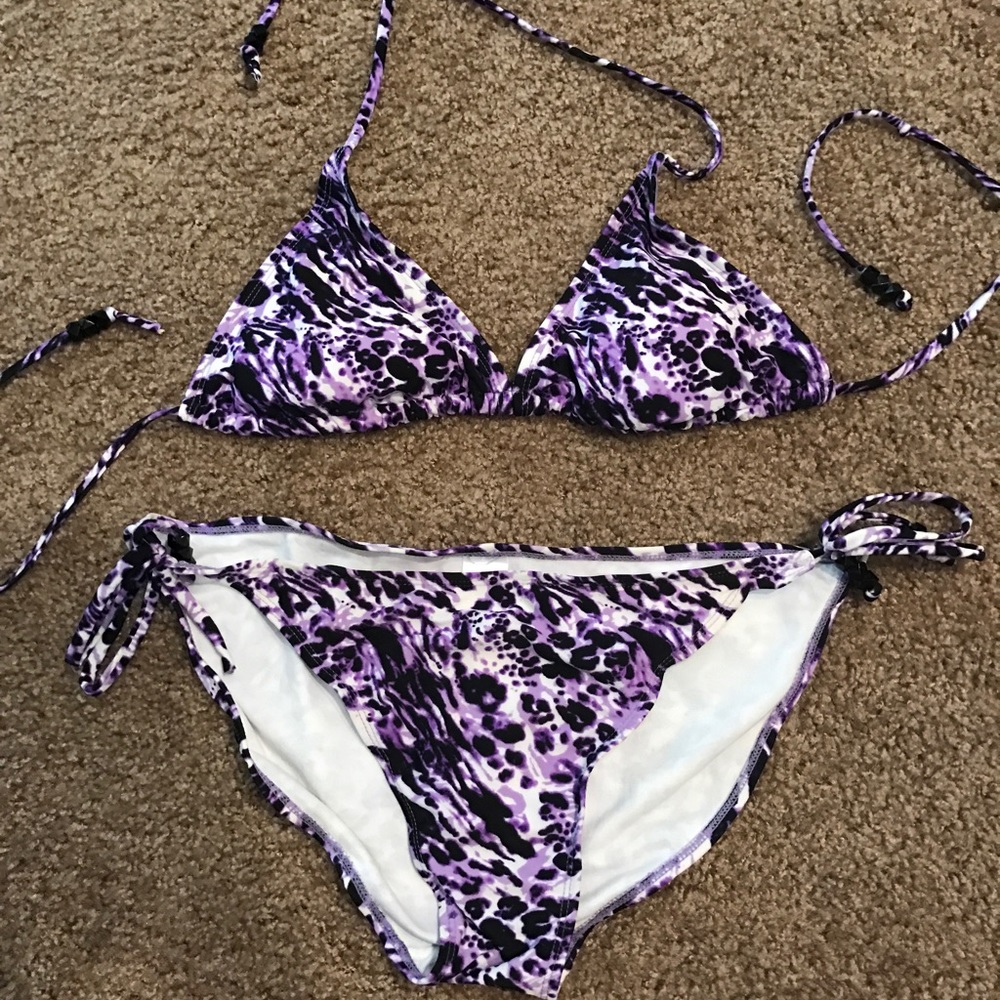 NEW PURPLE CHEETA STRING BIKINI SWIMSUIT