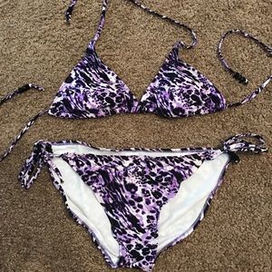 NEW PURPLE CHEETA STRING BIKINI SWIMSUIT