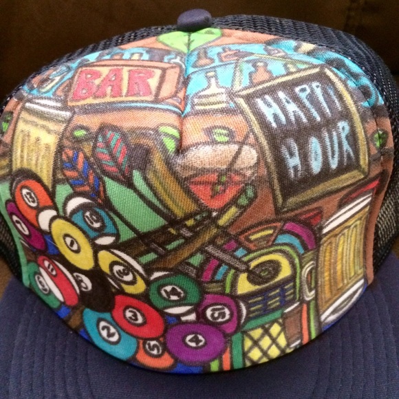 Locals Bar pool hall hand-drawn trucker cap - Picture 2 of 5