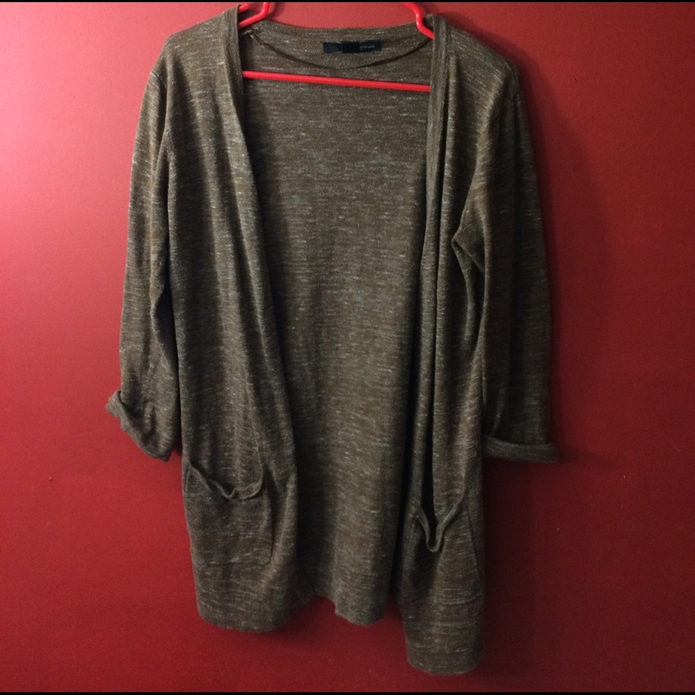 Brown cardigan.