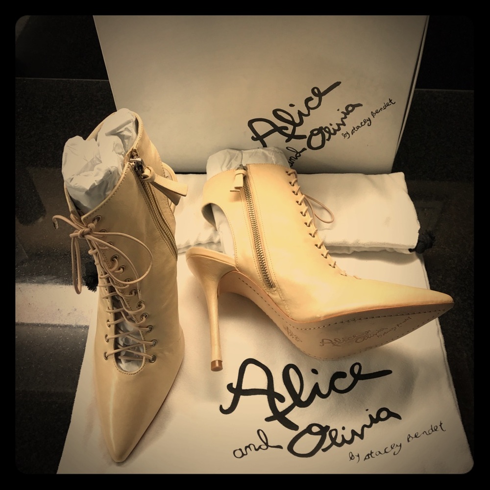 Brand New Alice + Olivia Lace Up Open Heeled Boots