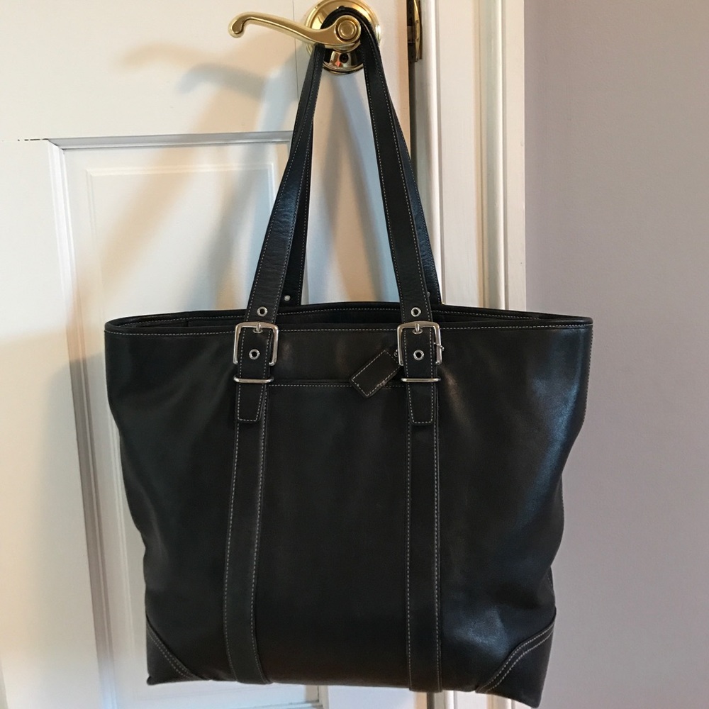 Black leather Coach tote