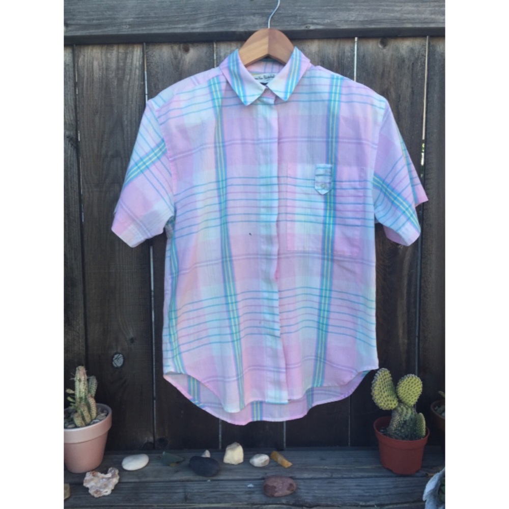 VTG 80's DIANE VON FÜRSTENBERG PINK PLAID TOP SM