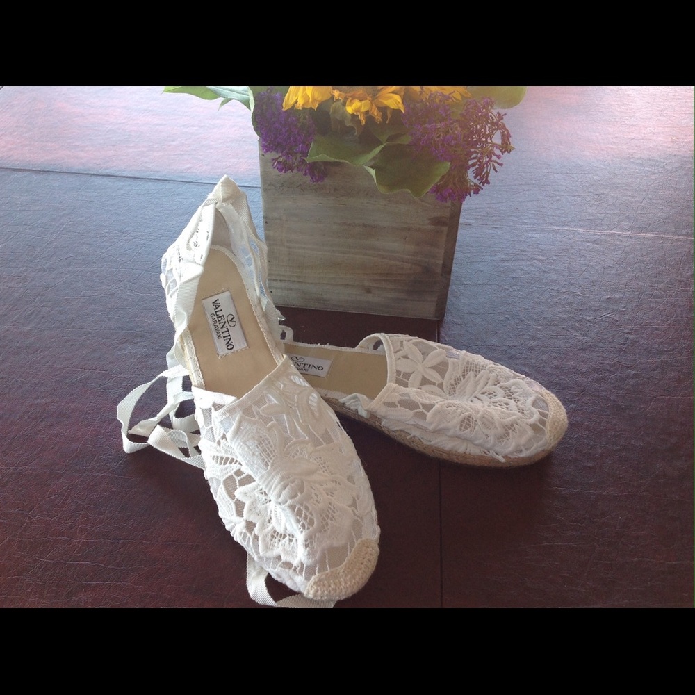Valentino Garavani White Lace Espadrilles