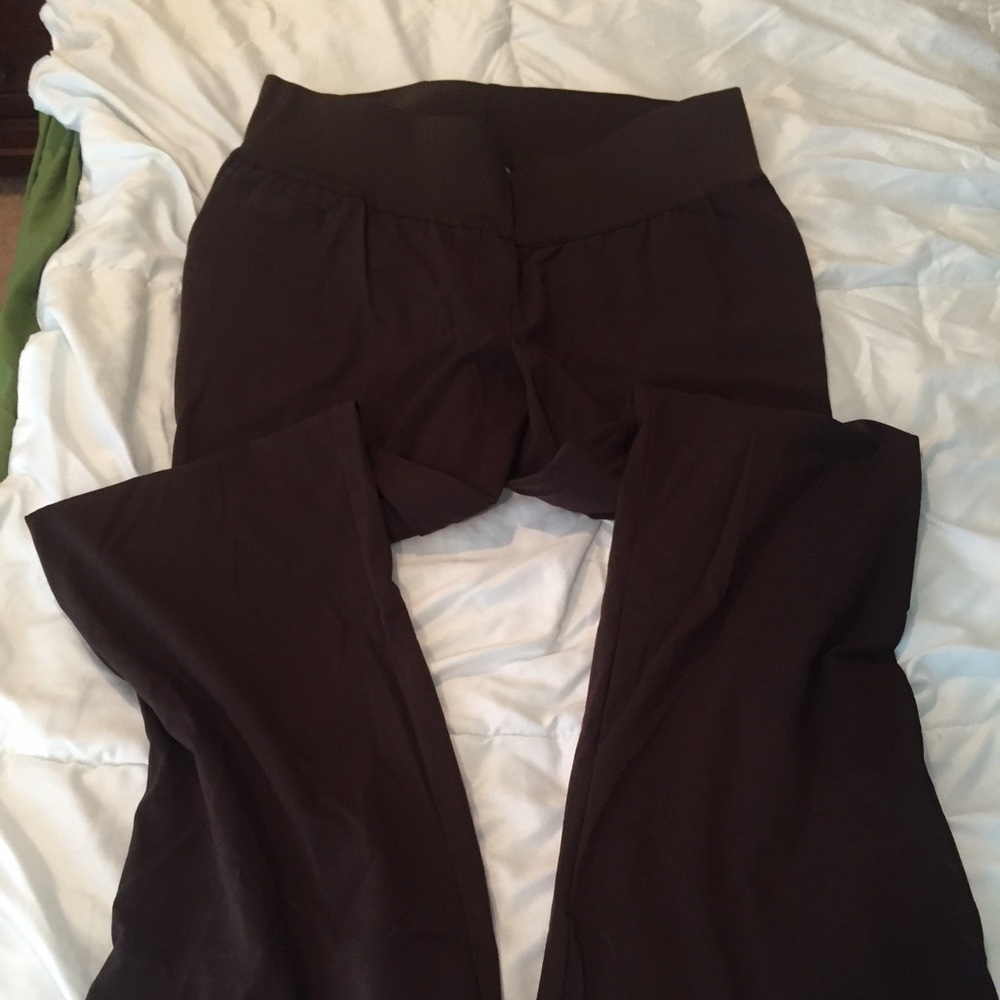Dark brown maternity pants with low panel