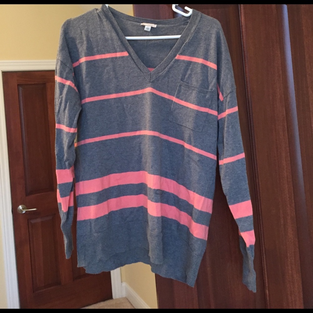 Large gap gray and pink striped sweater cotton