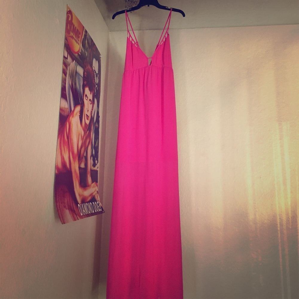 Pink maxi dress.