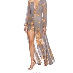 NWT LUXXEL GREY FLORAL ROMPER DRESS