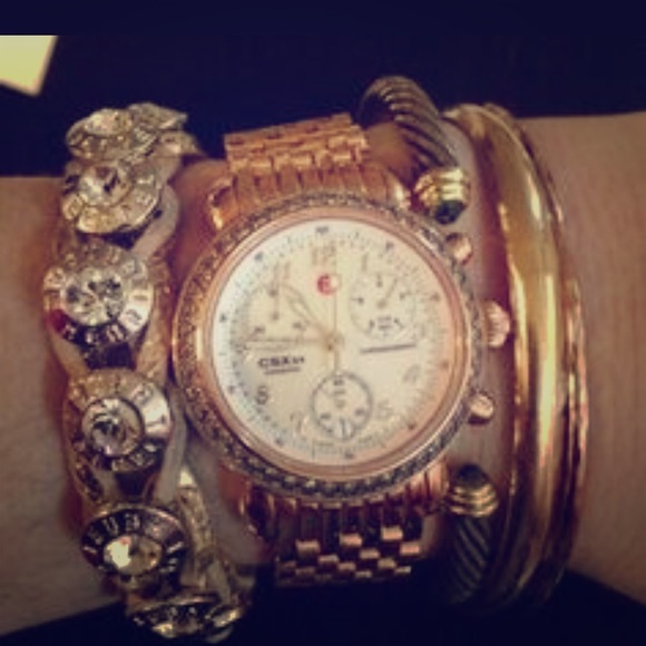 18k rose gold plated Michele diamond deco watch