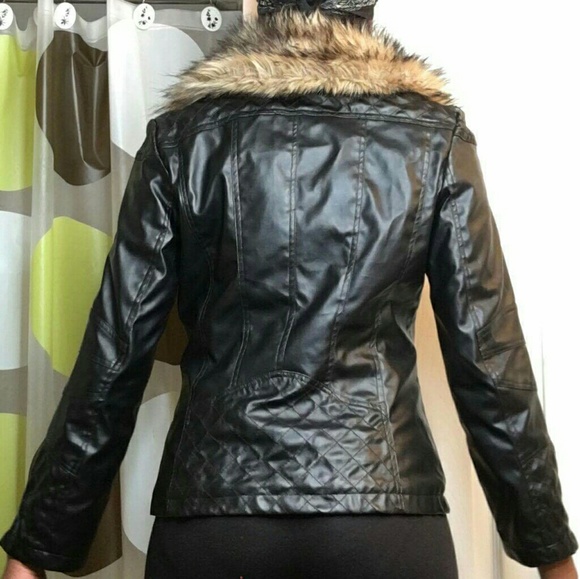 Faux Leather Jacket w/ Fur Collar - Picture 3 of 6