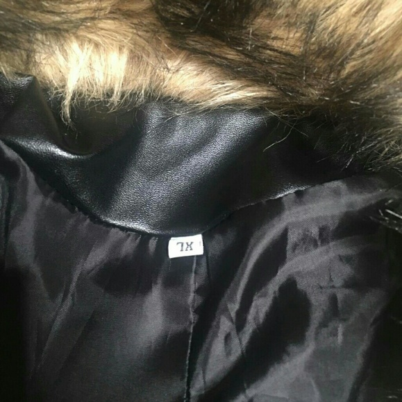 Faux Leather Jacket w/ Fur Collar - Picture 6 of 6