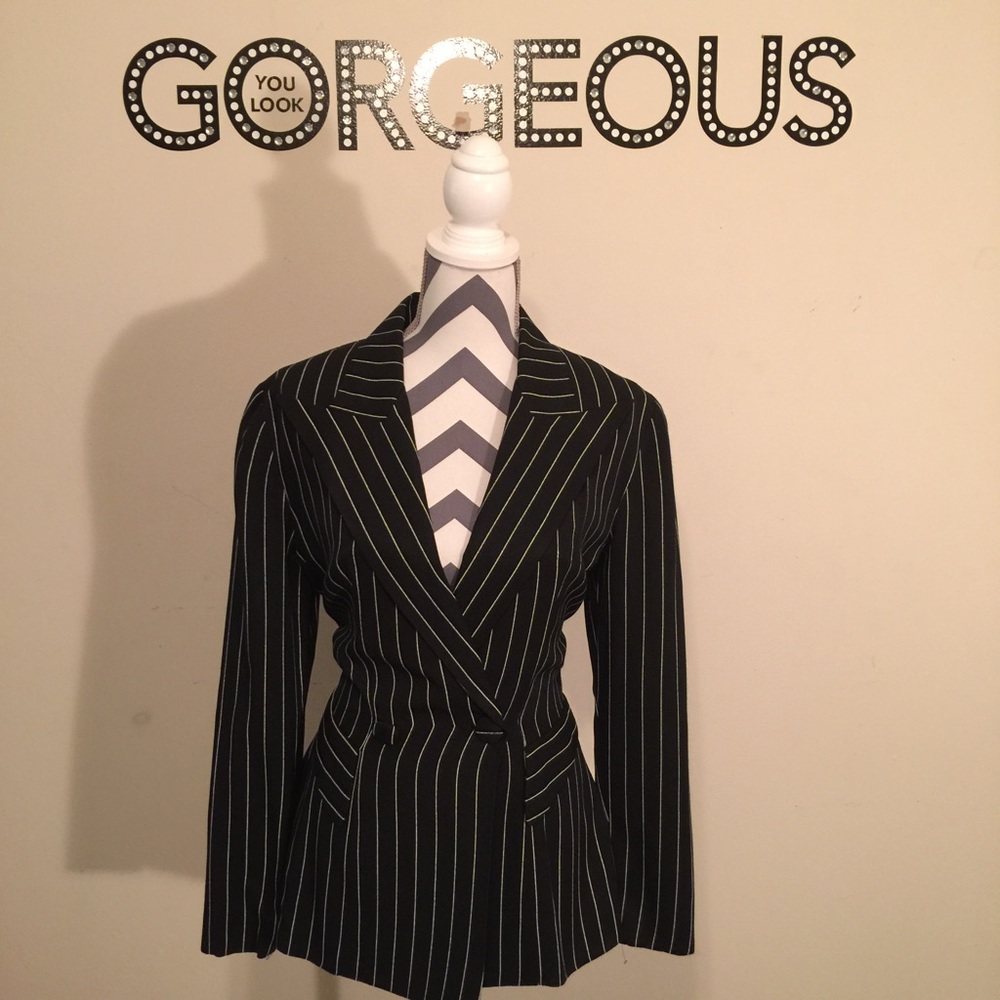 White & Black Pin Stripe Backless Blazer