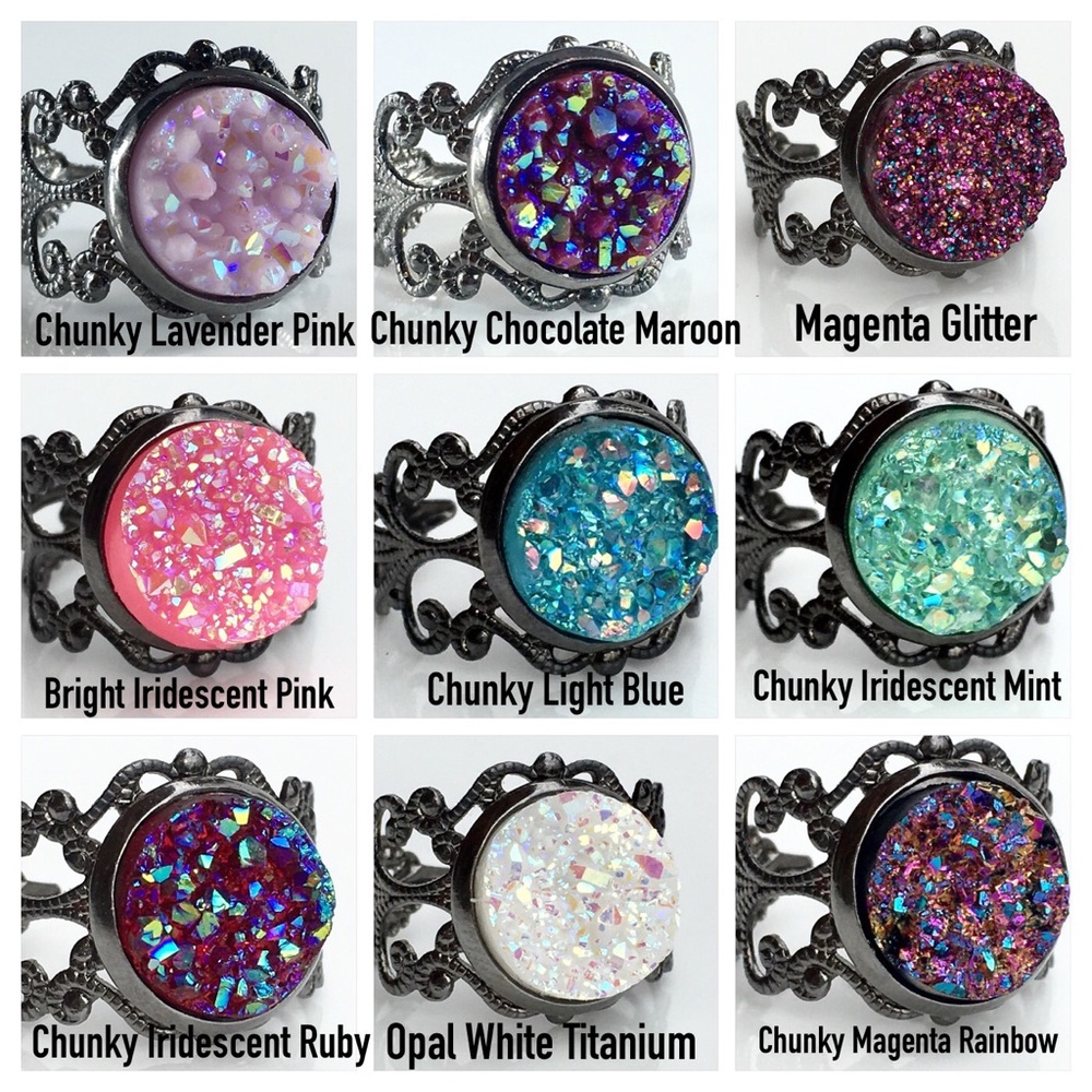 3 for 15🎀 Faux druzy Gunmetal filagree rings - Picture 5 of 8