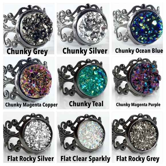 3 for 15🎀 Faux druzy Gunmetal filagree rings - Picture 3 of 8