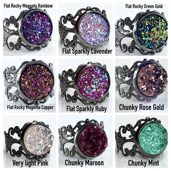 3 for 15🎀 Faux druzy Gunmetal filagree rings - Picture 6 of 8