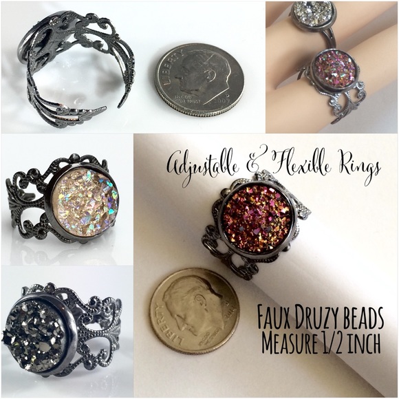 3 for 15🎀 Faux druzy Gunmetal filagree rings - Picture 7 of 8