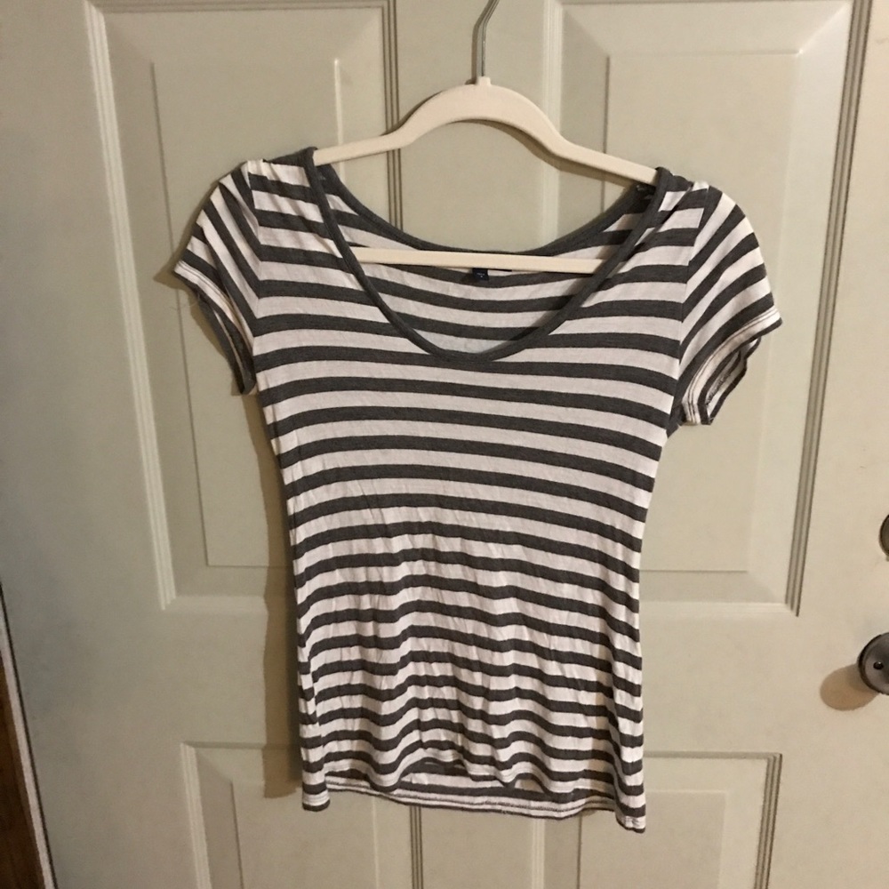 Gray and White striped Top