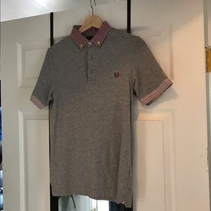 Grey Fred Perry polo with gigham collar size small