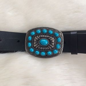 Black leather belt and Turquoise buckle