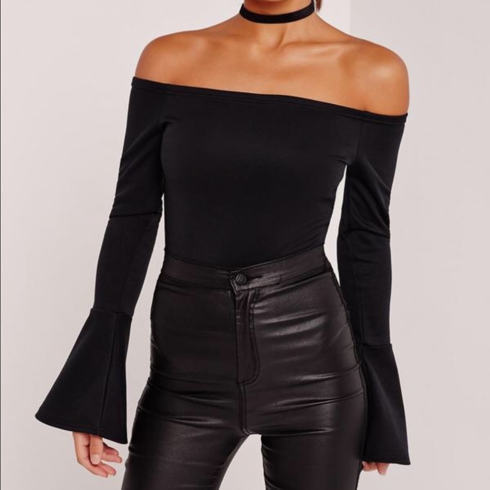 Black off the shoulder bodysuit